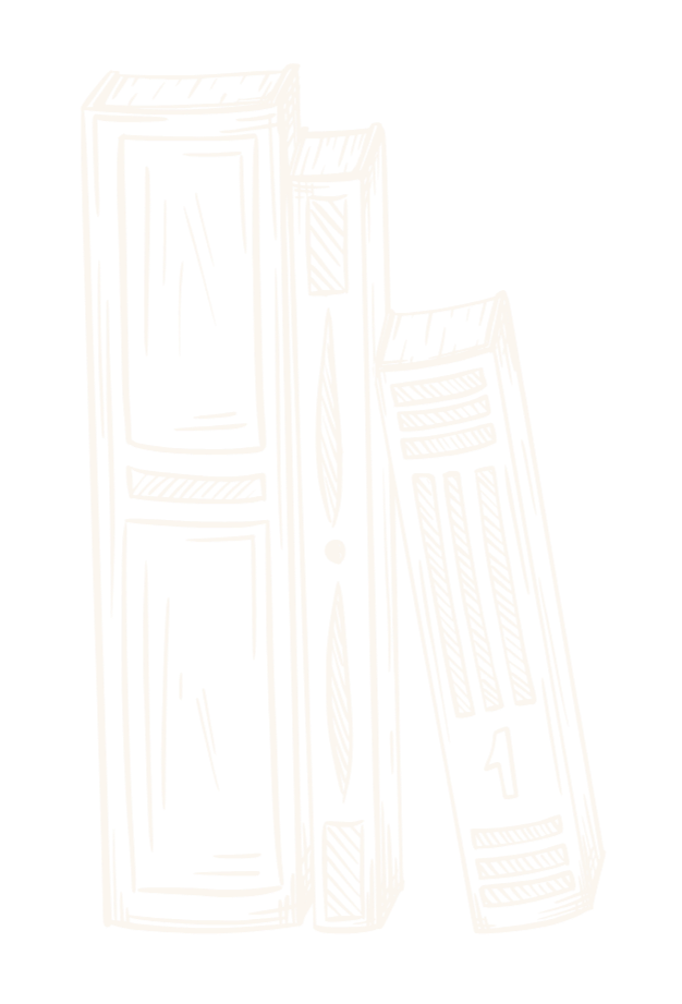 Sketch of three stacked books, with the rightmost book slightly tilted, against a black background.
