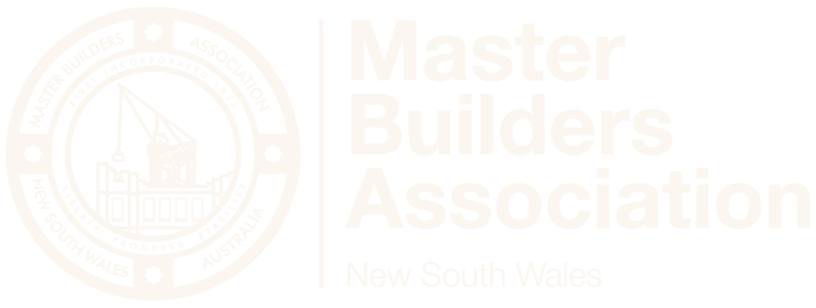 Logo of the Master Builders Association New South Wales with a circular emblem containing a construction crane and building, alongside the text "Master Builders Association" and "New South Wales".
