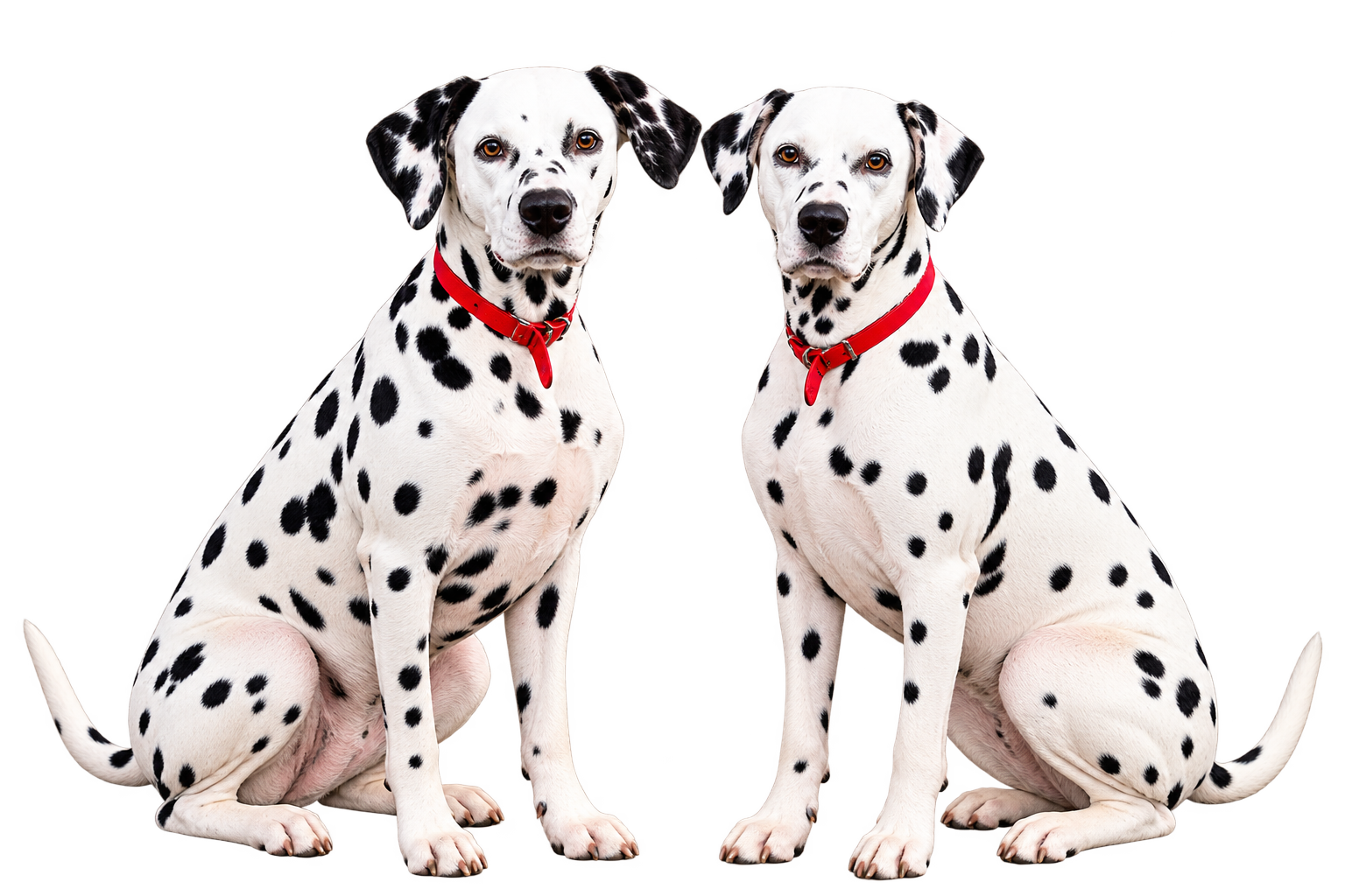 Two Dalmatian dogs sitting together, illustrating professional live-in dog and pet sitting in Surrey