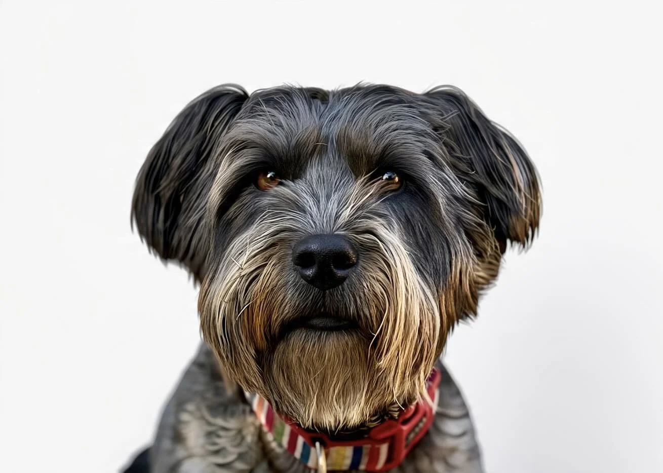A rare breed dog. The dog is a Glen of Imaal Terrier. An endangered breed. Very special, and pretty photograph set on a white background for impact.