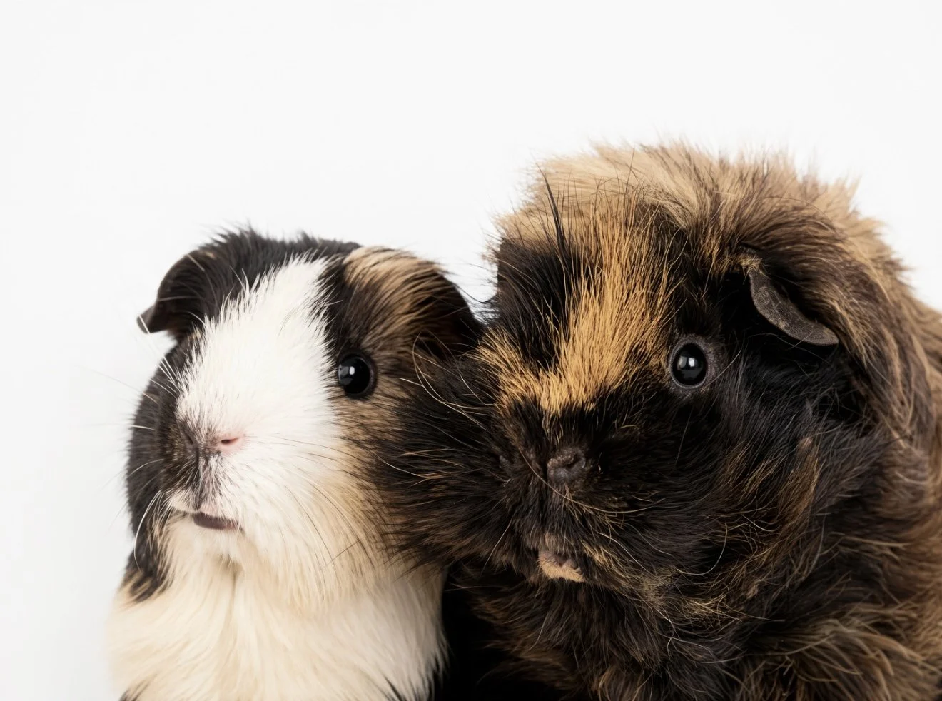 Two very cute guinea pigs, set on a white background.