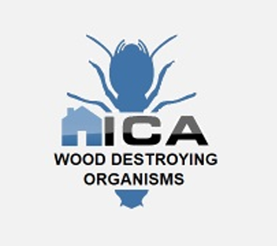 A logo with a blue wood-boring insect above the text 'NICA' and the tagline 'Wood Destroying Organisms'.