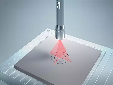 Laser scanning a gray square object with a red laser beam