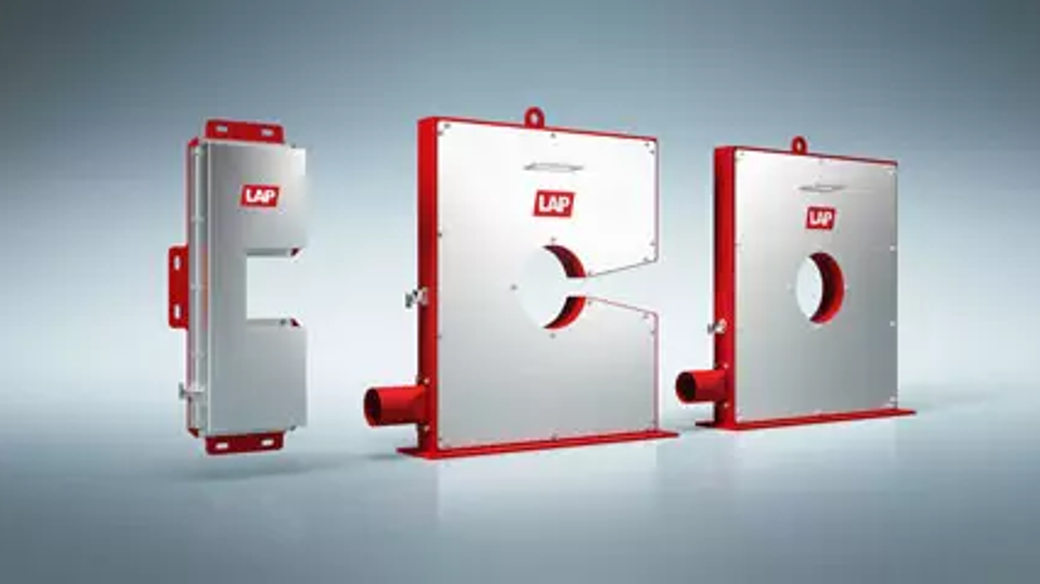 A set of three metallic speed radar sensors with red frames, marked with the LAP logo, arranged in a row on a plain background.