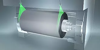 Close-up of a cylindrical roller in a mechanical or industrial machine.