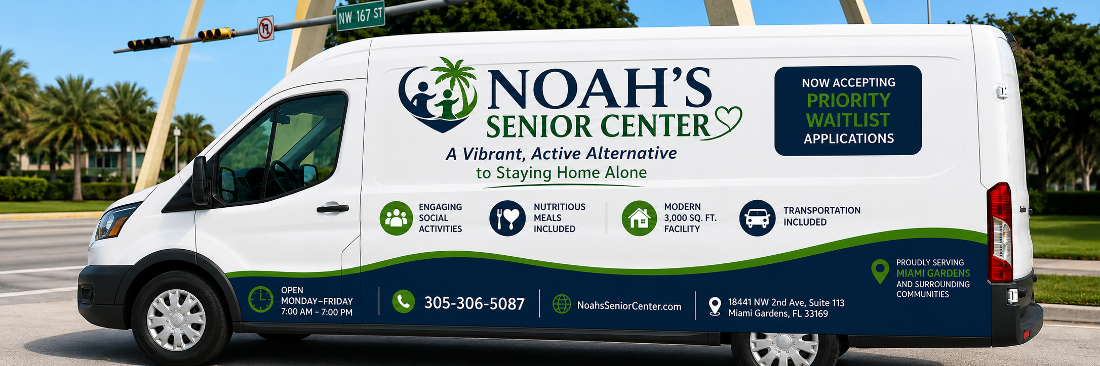 Noah's Senior Center transportation van in Miami Gardens
