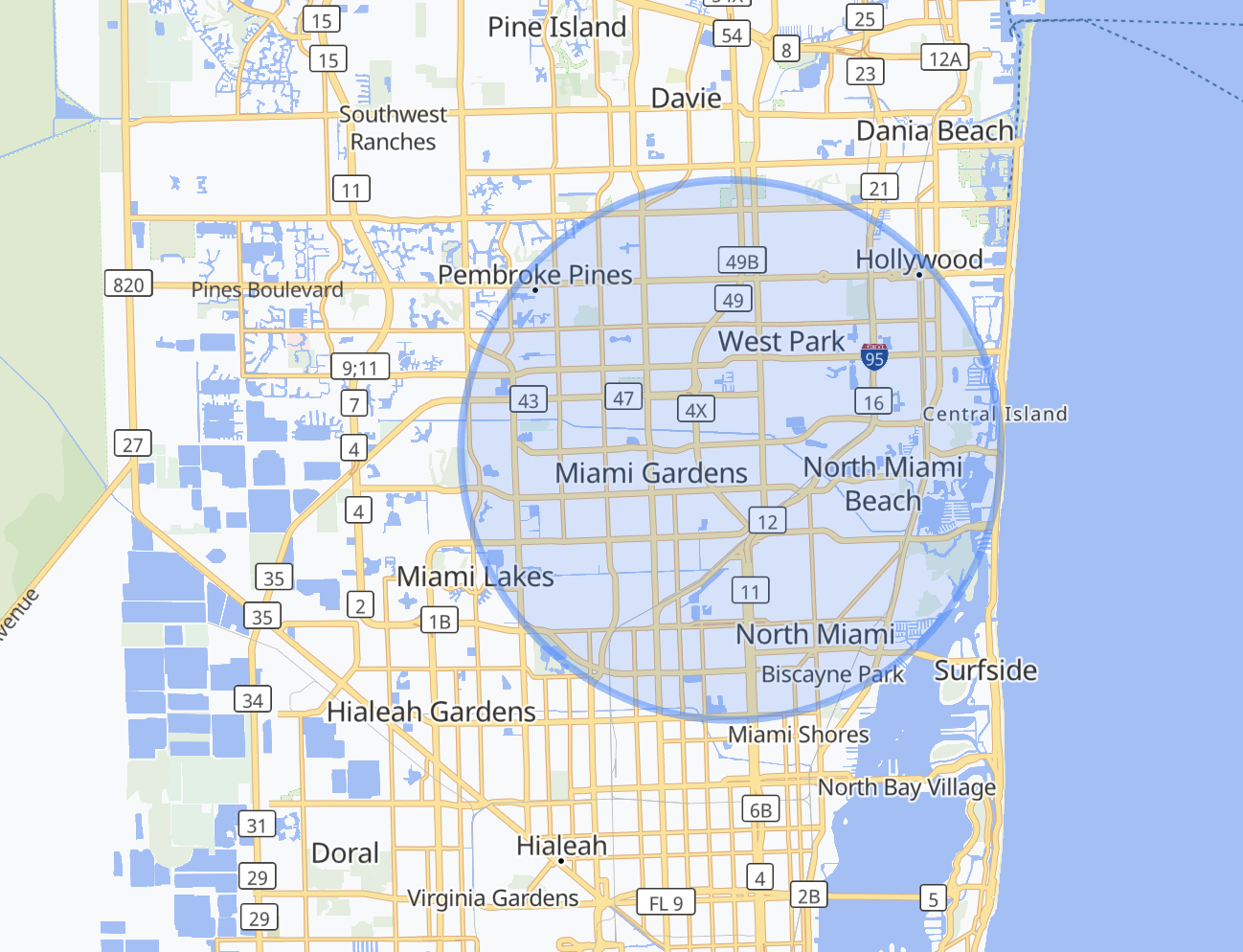 Adult day care transportation service area in Miami Gardens Florida