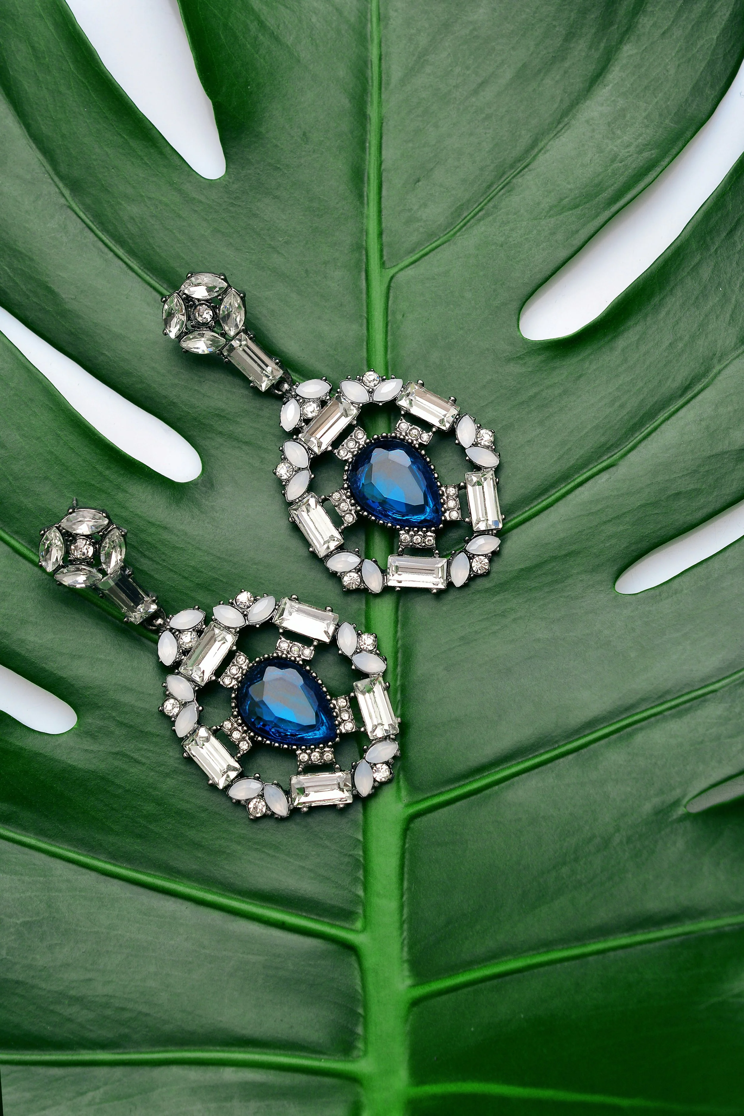 Diamond sapphire drop earrings