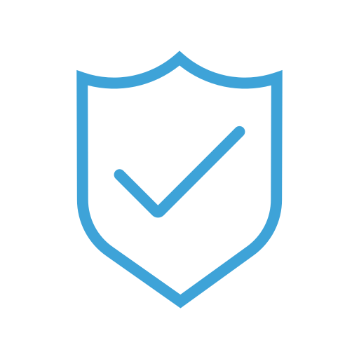 Blue shield icon with a checkmark inside, representing security or protection.