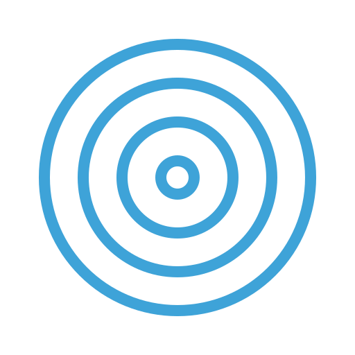 A blue radar or target icon with concentric circles on a black background.