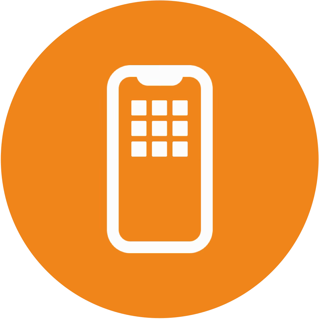 Icon of a remote control on an orange circular background.