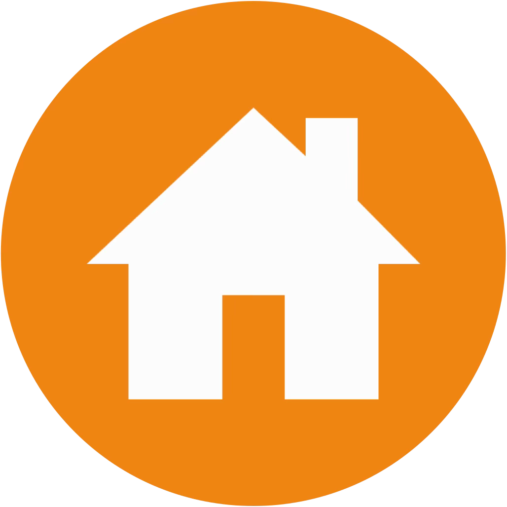 A white house icon inside an orange circle.