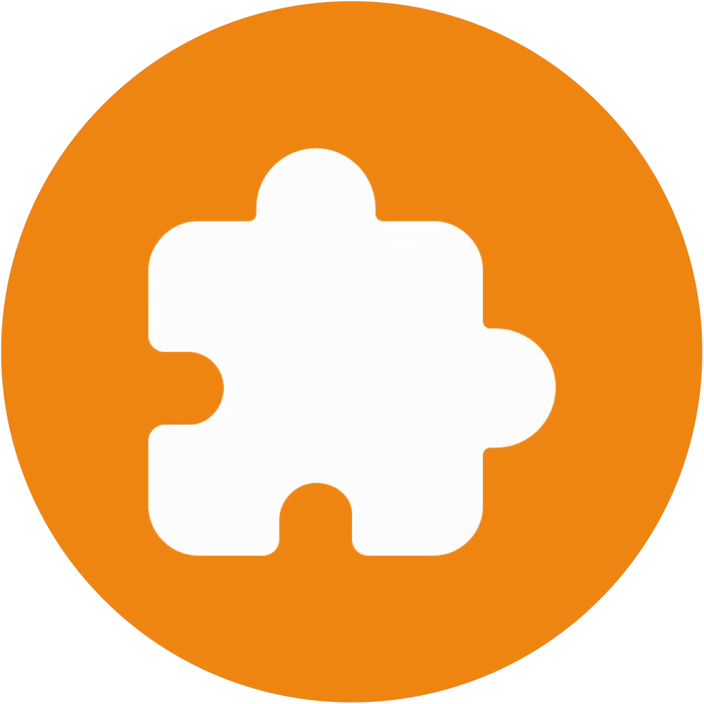 An orange circle with a white puzzle piece icon in the center.