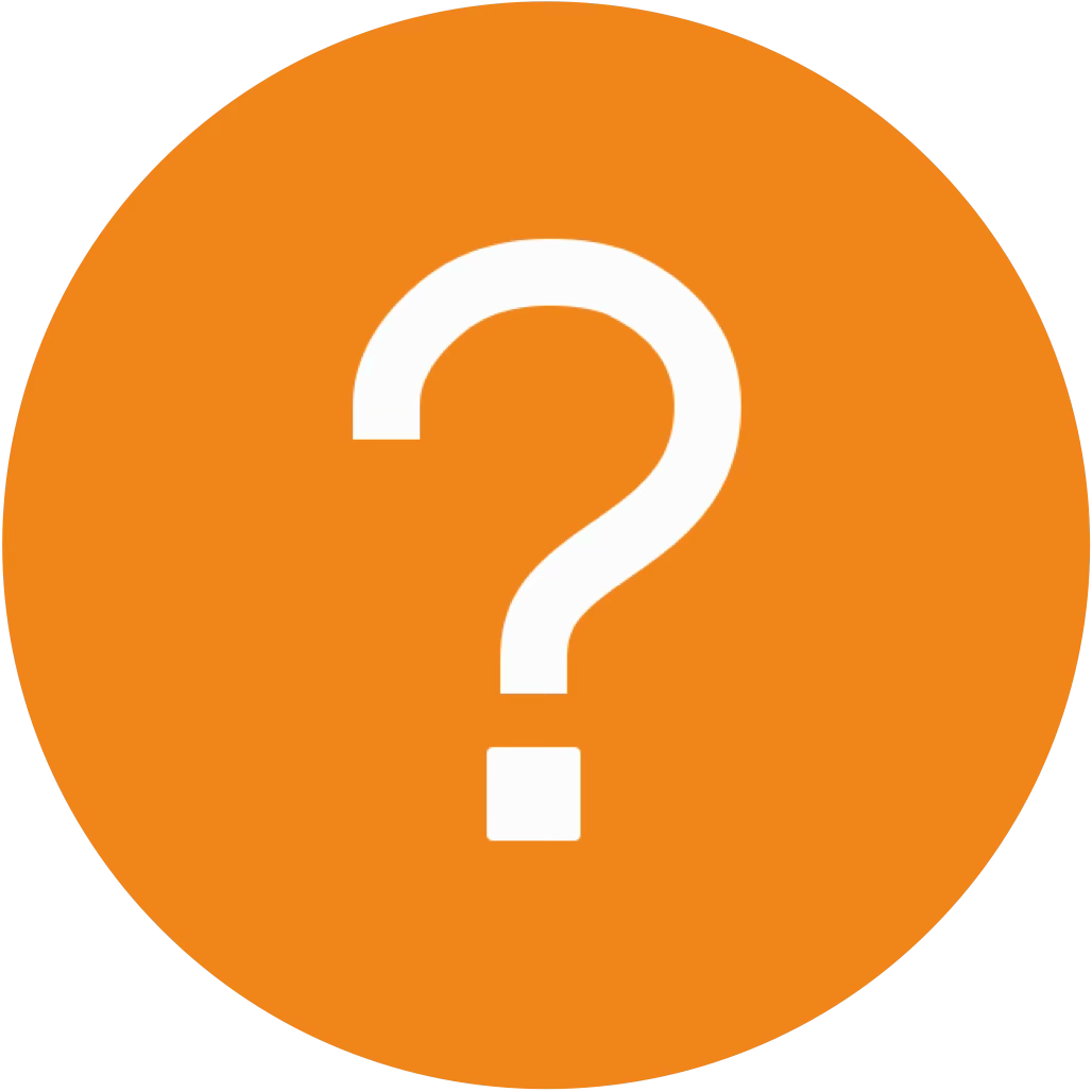 Orange circle with a white question mark in the center.
