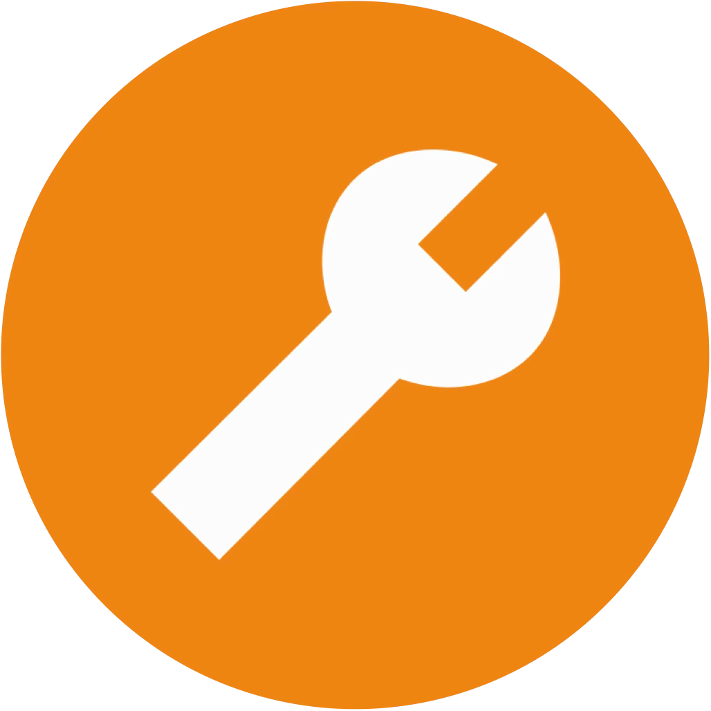 A white wrench icon on an orange circular background.