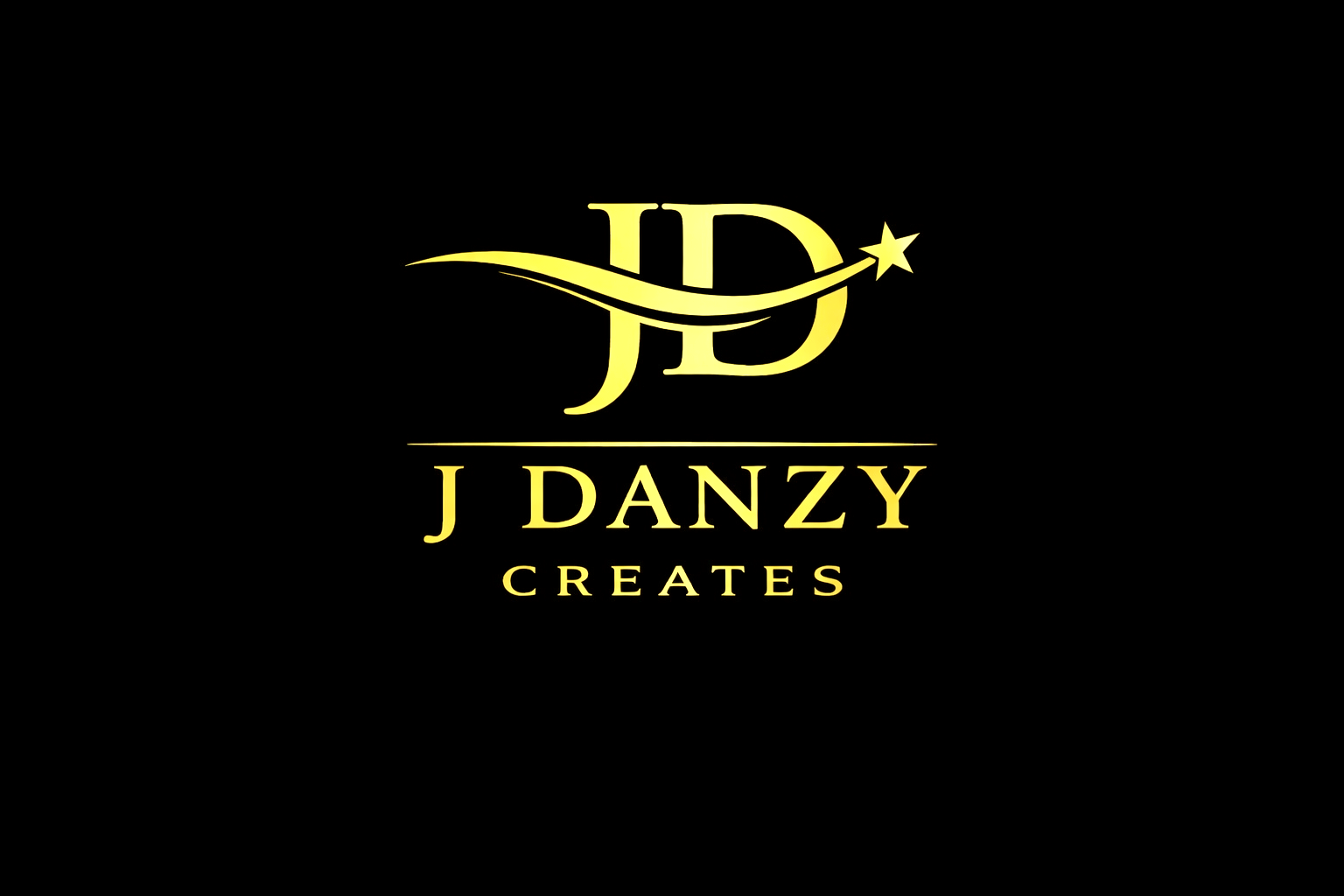 Logo for J Danzy Creates featuring a stylized J and D with a star and swoosh design in gold on a black background.