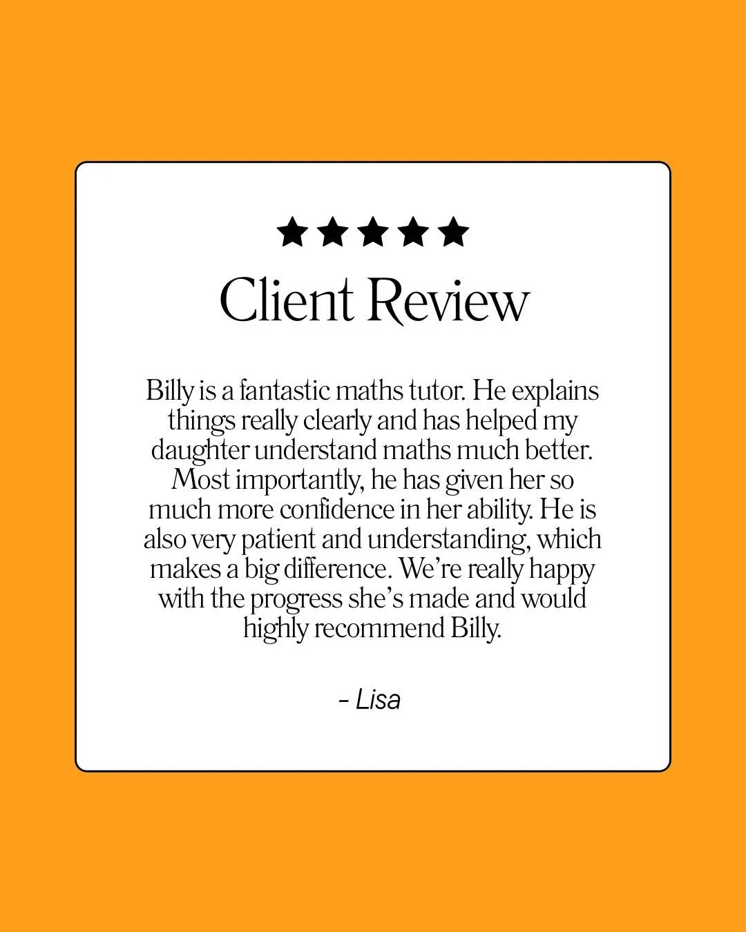 &ldquo;Confidence in Maths. Improved understanding. Better results."
That's exactly what I aim to provide every student.
Thank you for this wonderful review and for choosing BH Tutoring.
📅 Limited tuition spaces available. Message me to learn m