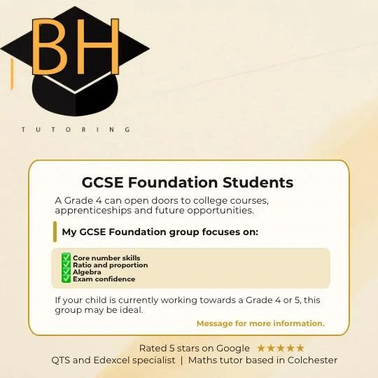 A Grade 4 can open doors to college courses, apprenticeships and future opportunities.

If your child is currently working towards a Grade 4 or 5, this group may be ideal.
Message for more information.
#colchestertutor #colchester #gcsemaths #mathstu