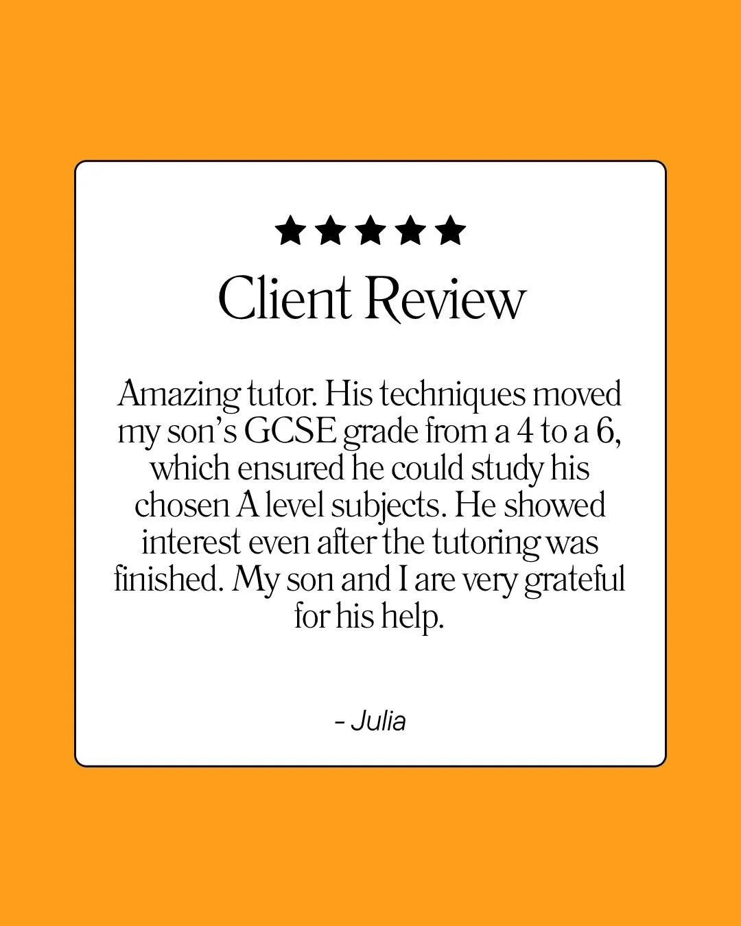 ✅ Understanding the topics. ✅ Growing in confidence. ✅ Achieving better results.
That's what every student deserves.
A huge thank you for this fantastic review. It's always rewarding to see students make real progress and feel more confident in their