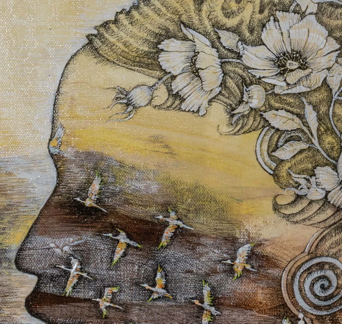 Birds That Are Cornered Fly Away. 2023. Acrylic ink on canvas. 46x61 cm Available