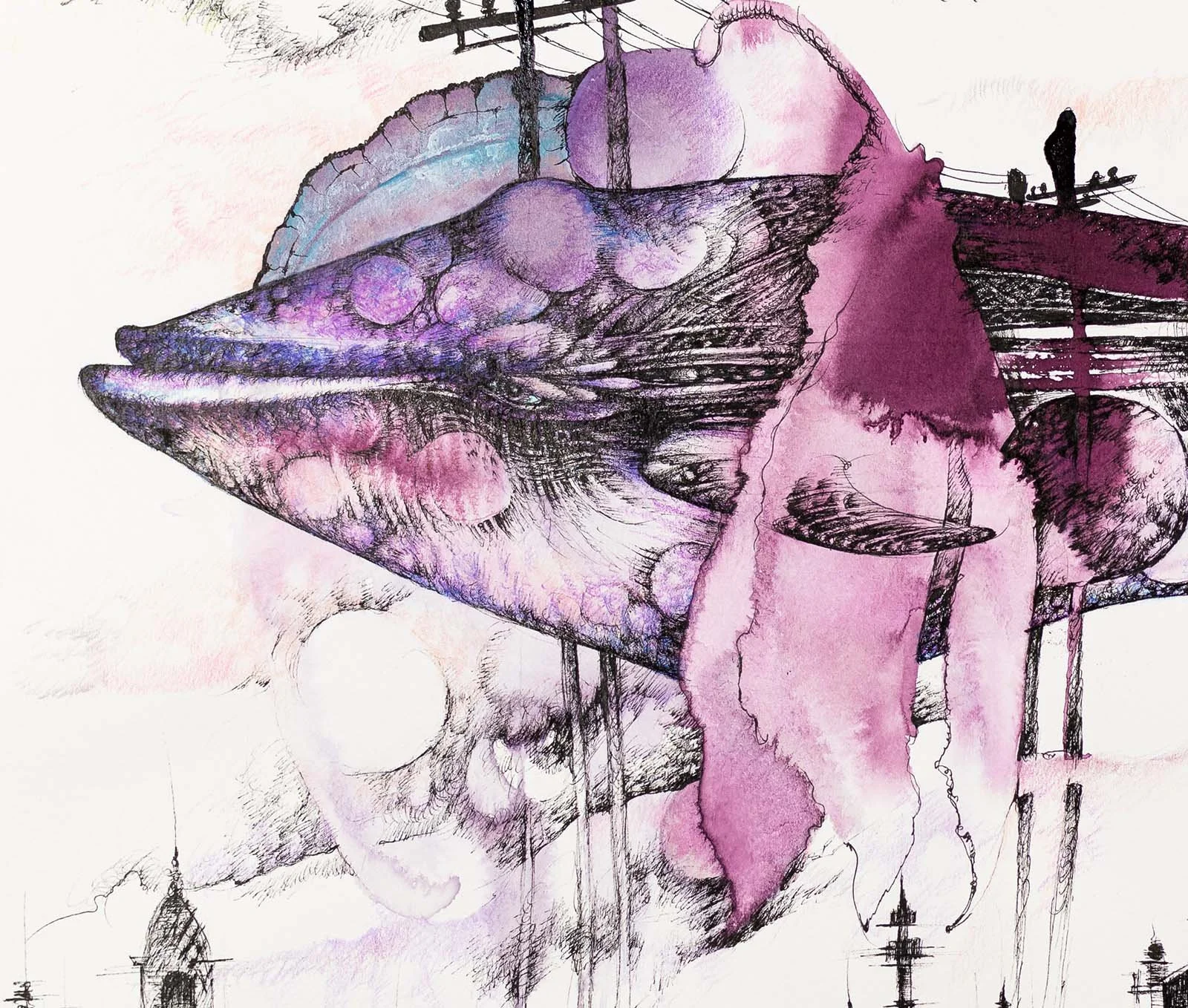 Great Leviathan. Ink and watercolour on paper, 61x46cm, 2022. Available..
