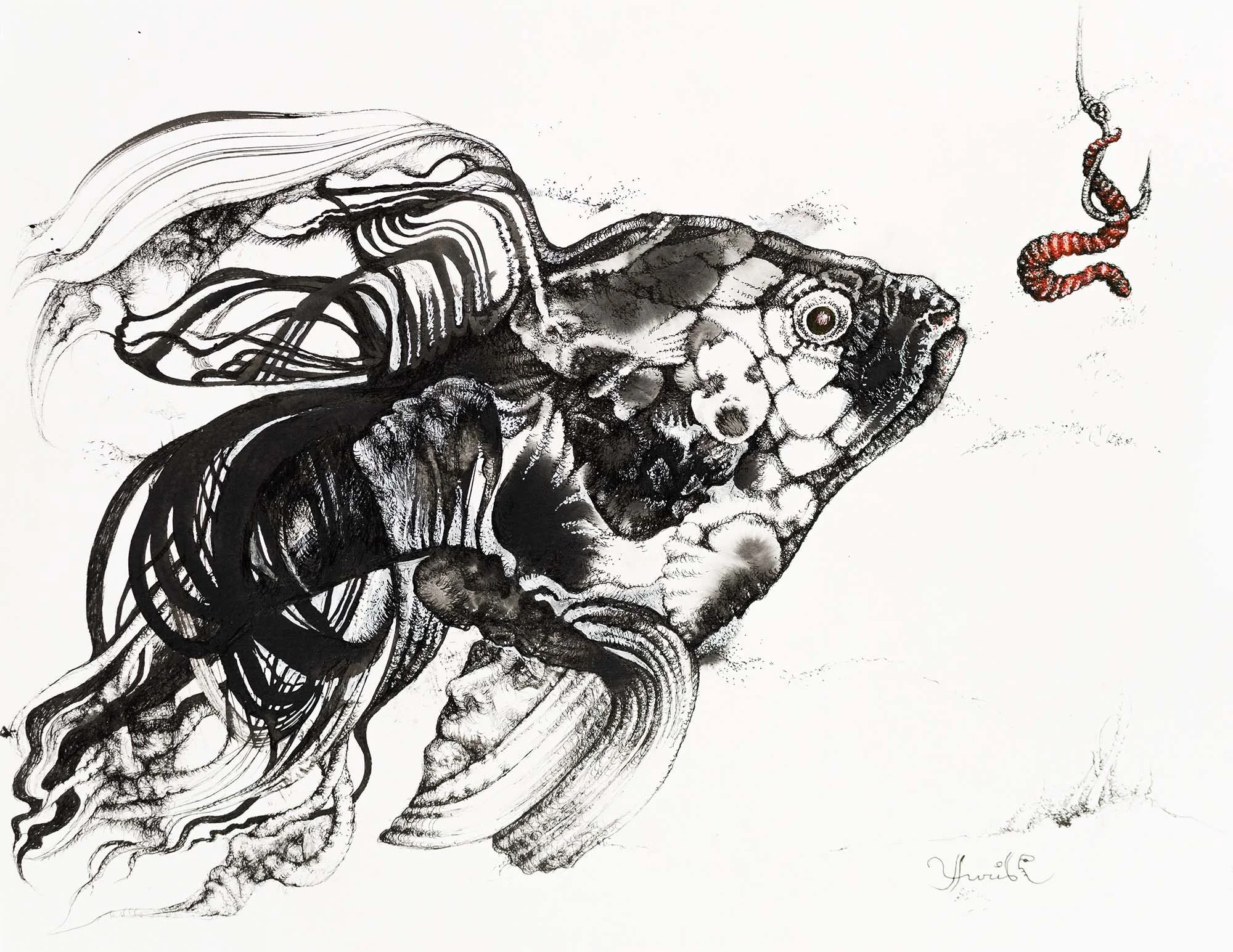 
Bait for a Ghost Fish. Graphite on paper, 36x28cm, 2022. Available.