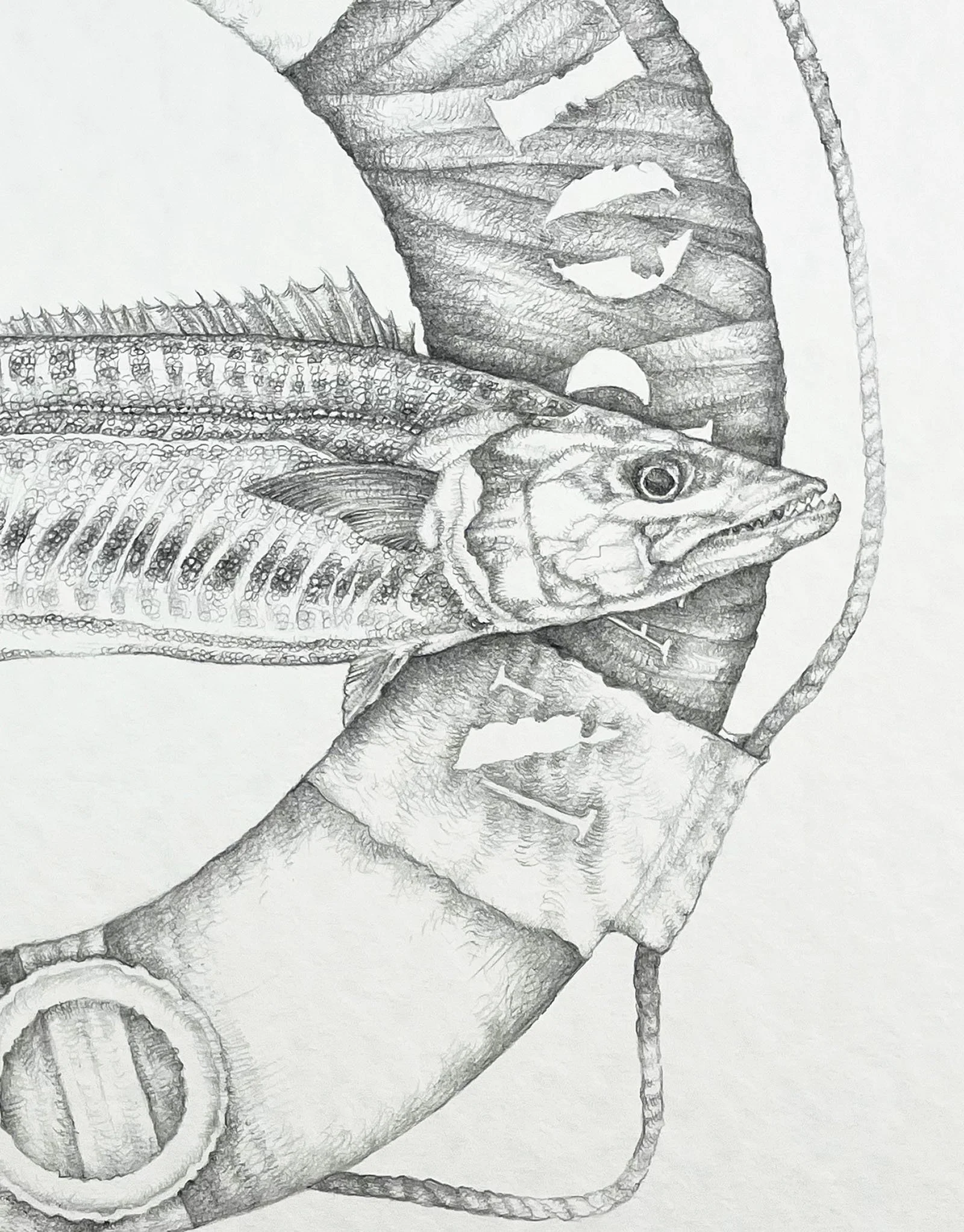 Big Mackerel and Carla C. Graphite on paper, 36x48cm, 2022. Available.