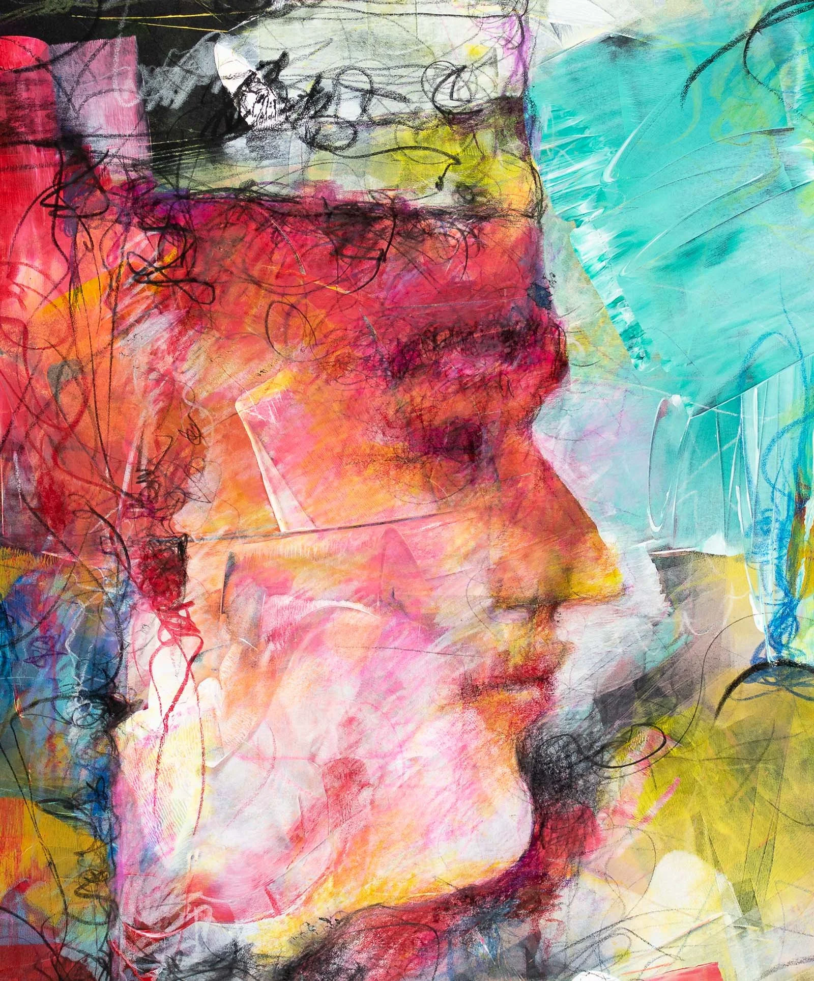 Elizabeth. Acrylic, ink, coloured pencils on paper. 46 × 60 cm. 2020. Available