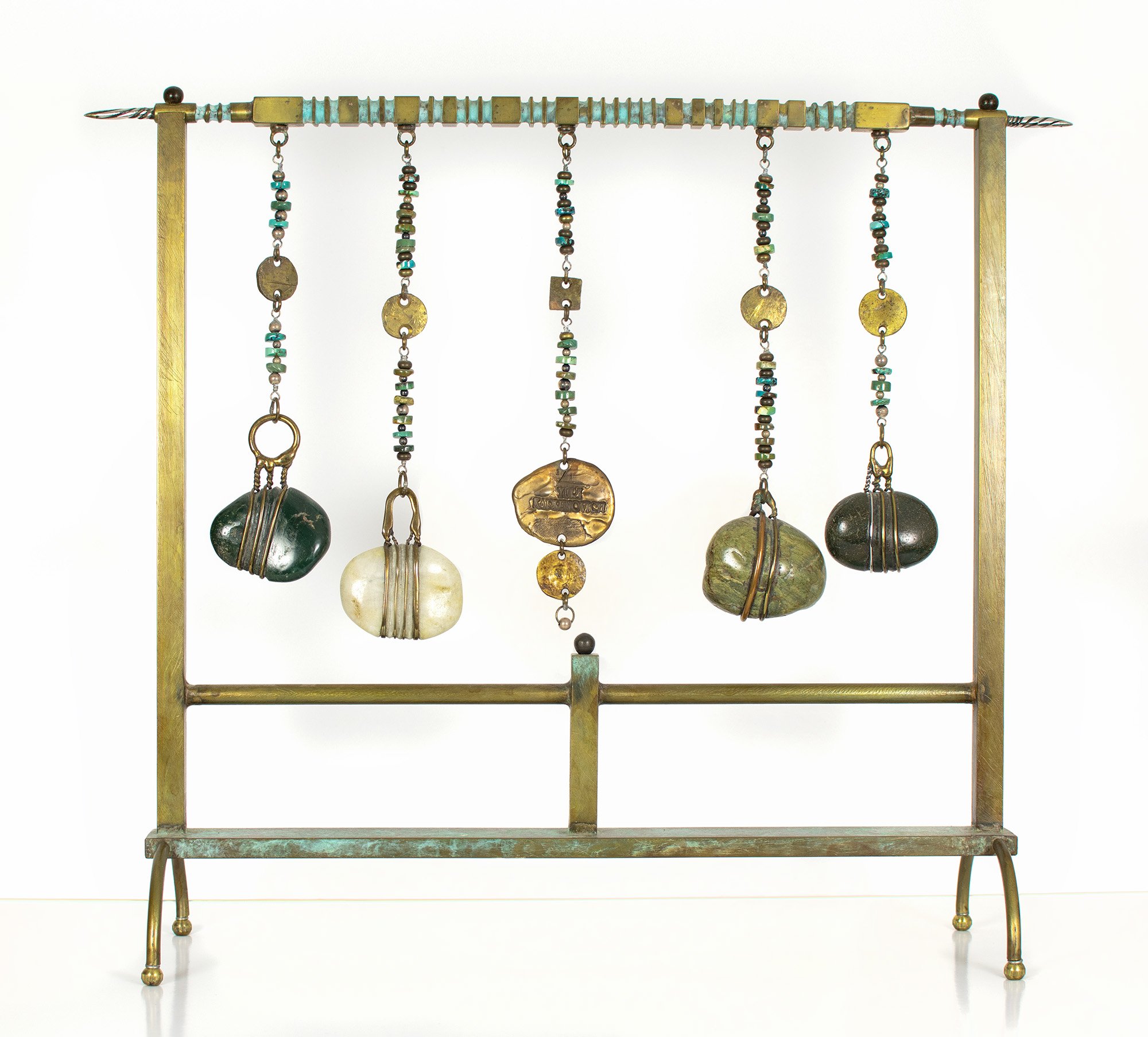 Perihelion. 2008. Brass, bronze, copper, turquoise, river stones. 46 x 41 cm. Available