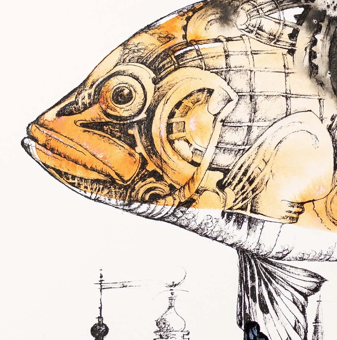 Evolution of the Fish. Ink on paper, 61x46cm, 2018. Available.