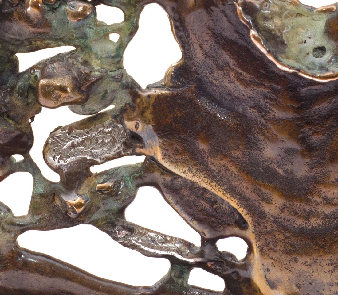 Fugu Fish. 2007. Patinated brass, bronze, stainless steel, marble. 41 x 20 cm. Available