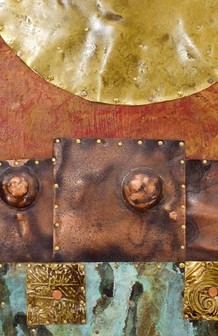 Full Moon in Orange, patinated copper, brass, acrylic on wooden board, 46 × 51 cm, 2017, Private Collection