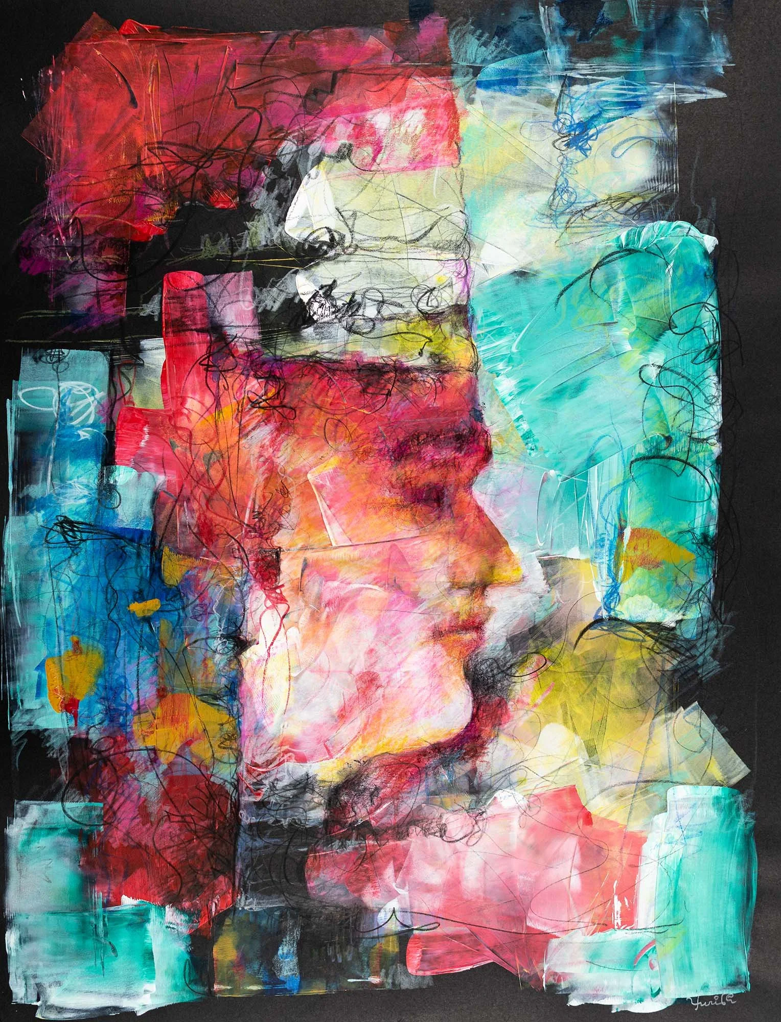 Elizabeth. Acrylic, ink, coloured pencils on paper. 46 × 60 cm. 2020. Available