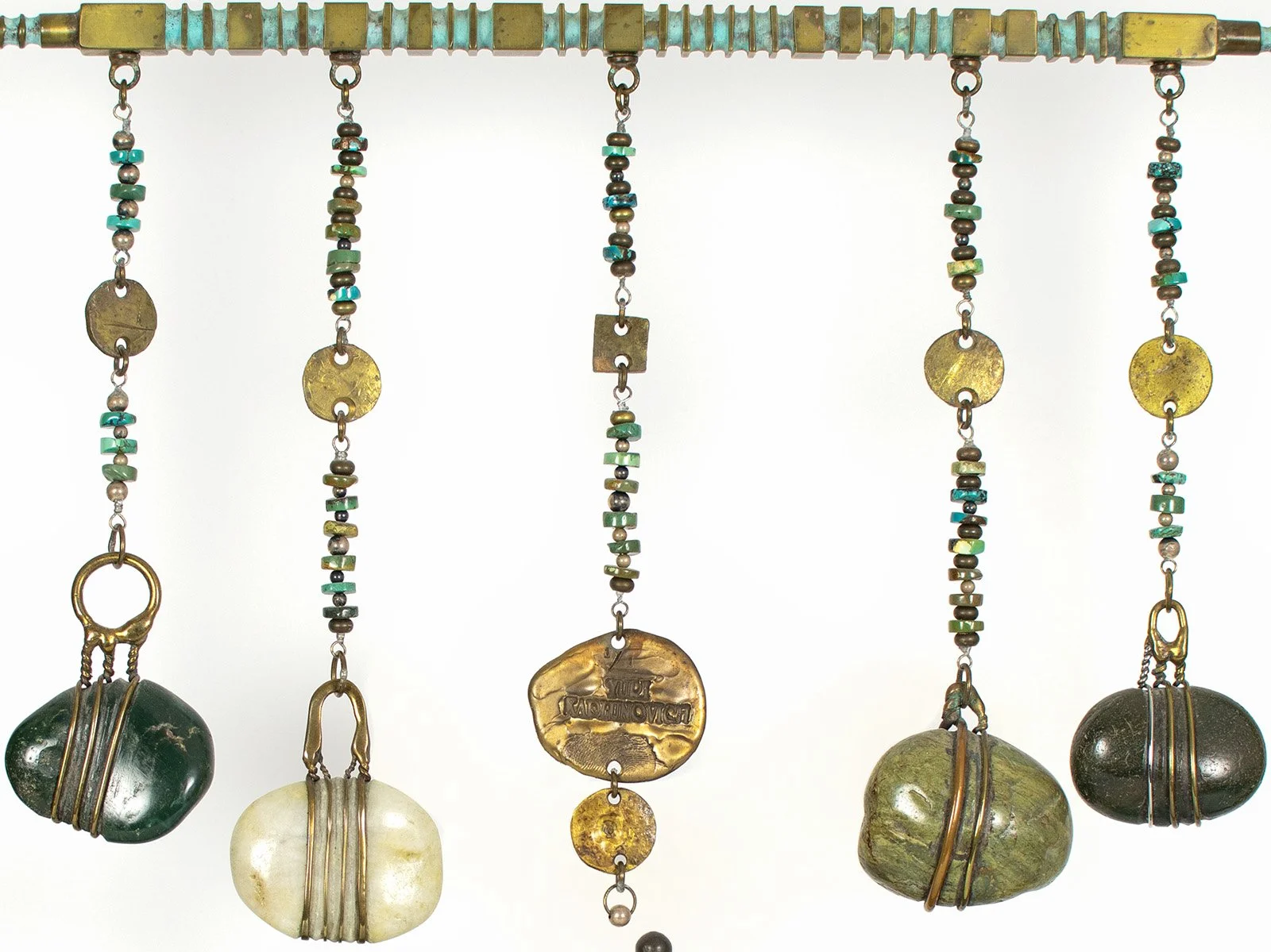 Perihelion. 2008. Brass, bronze, copper, turquoise, river stones. 46 x 41 cm. Available