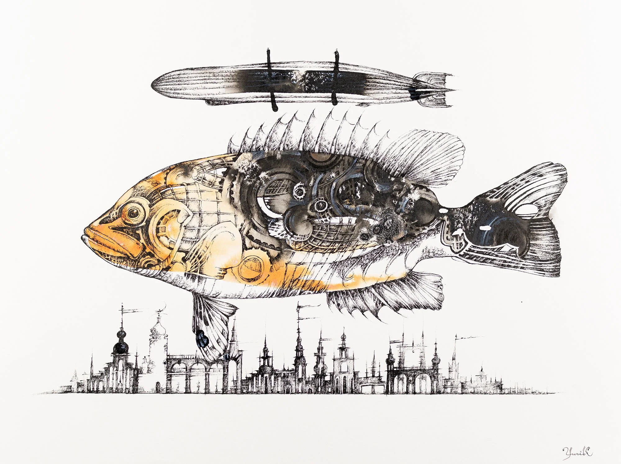Evolution of the Fish. Ink on paper, 61x46cm, 2018. Available.