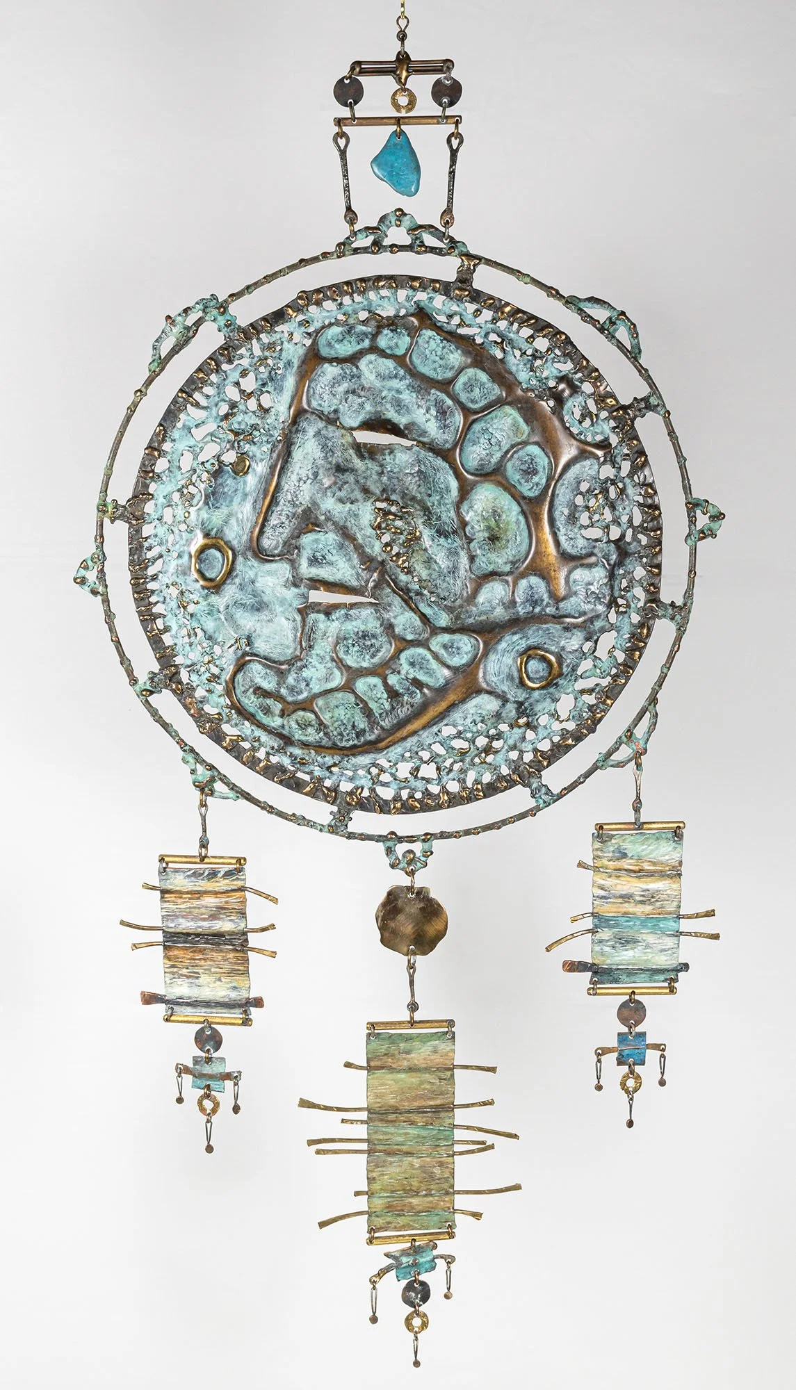 Three Drops, 2007. Patinated bronze, brass, copper, and stainless steel. 18 × 38 inches. Hand-fabricated, 1 of 1. Available. Price on inquiry.