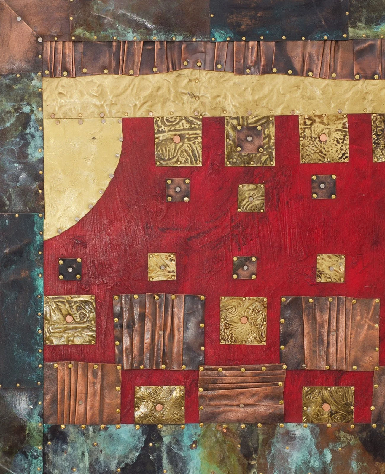 Full Moon in Red.
Patinated copper, brass, acrylic on wooden board
46 x 51 cm
2017
Available