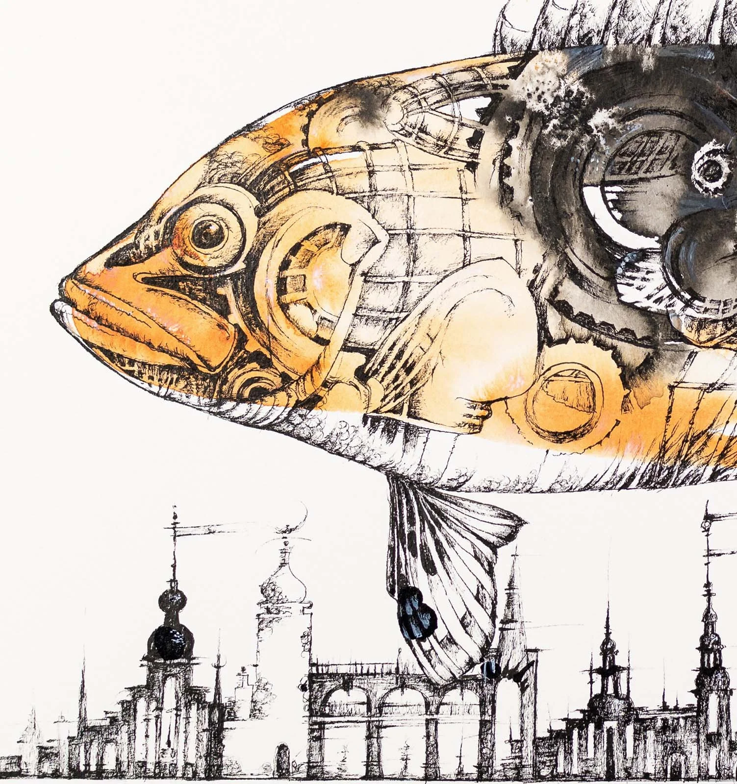 Evolution of the Fish. Ink on paper, 61x46cm, 2018. Available.