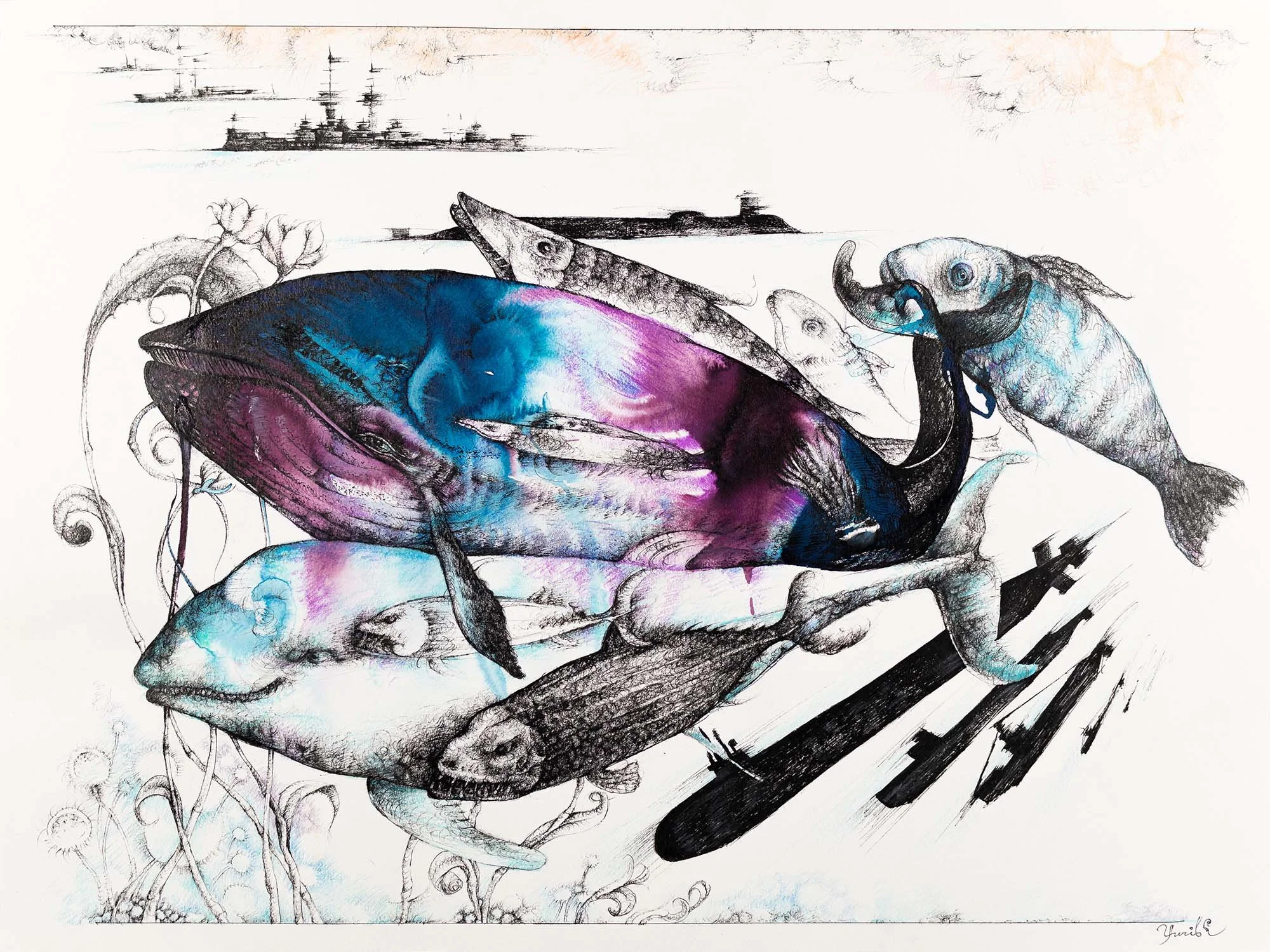 Taking the Lead of the Fleet. Ink on paper, 61x46cm, 2022. Available.