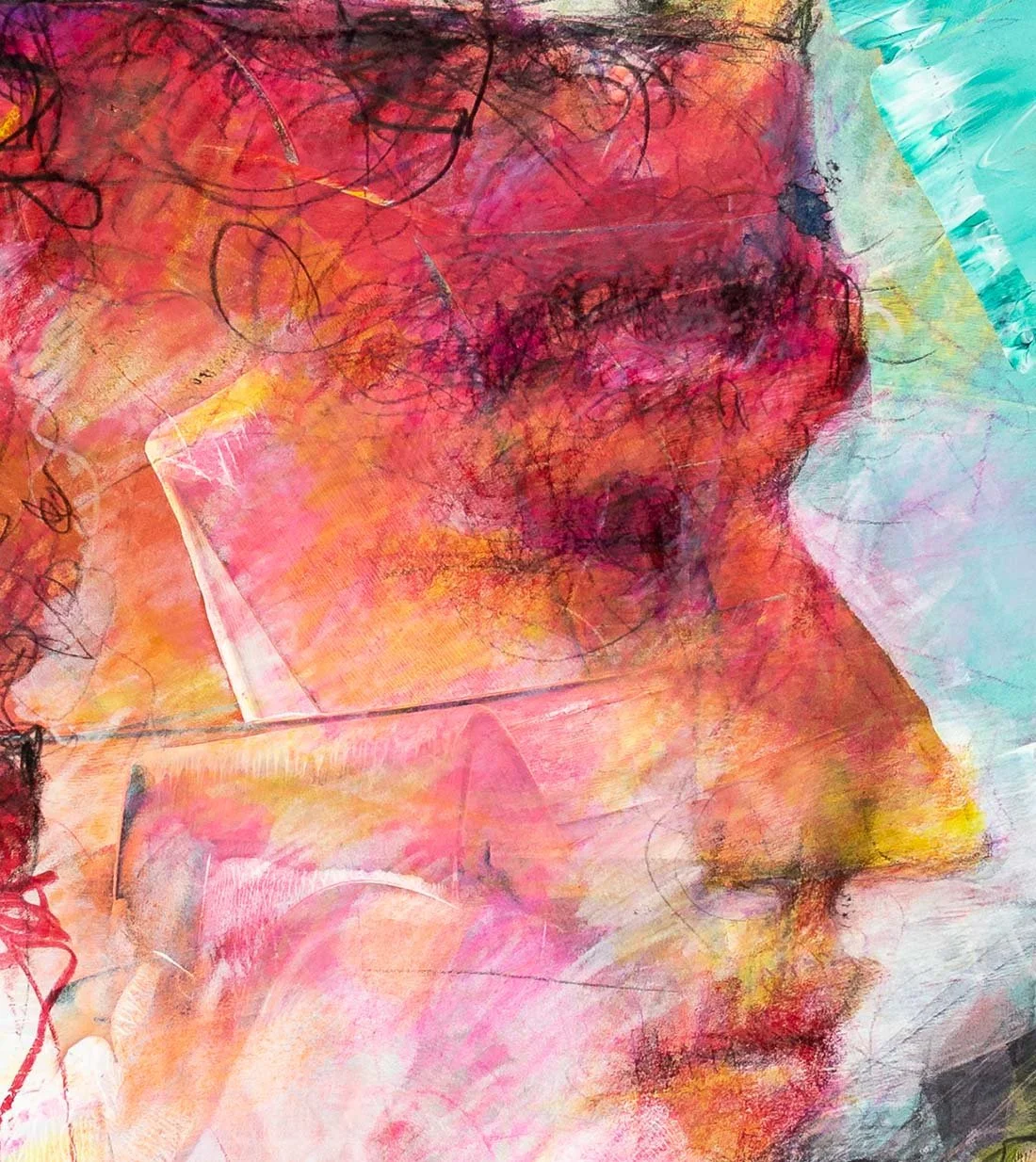 Elizabeth. Acrylic, ink, coloured pencils on paper. 46 × 60 cm. 2020. Available