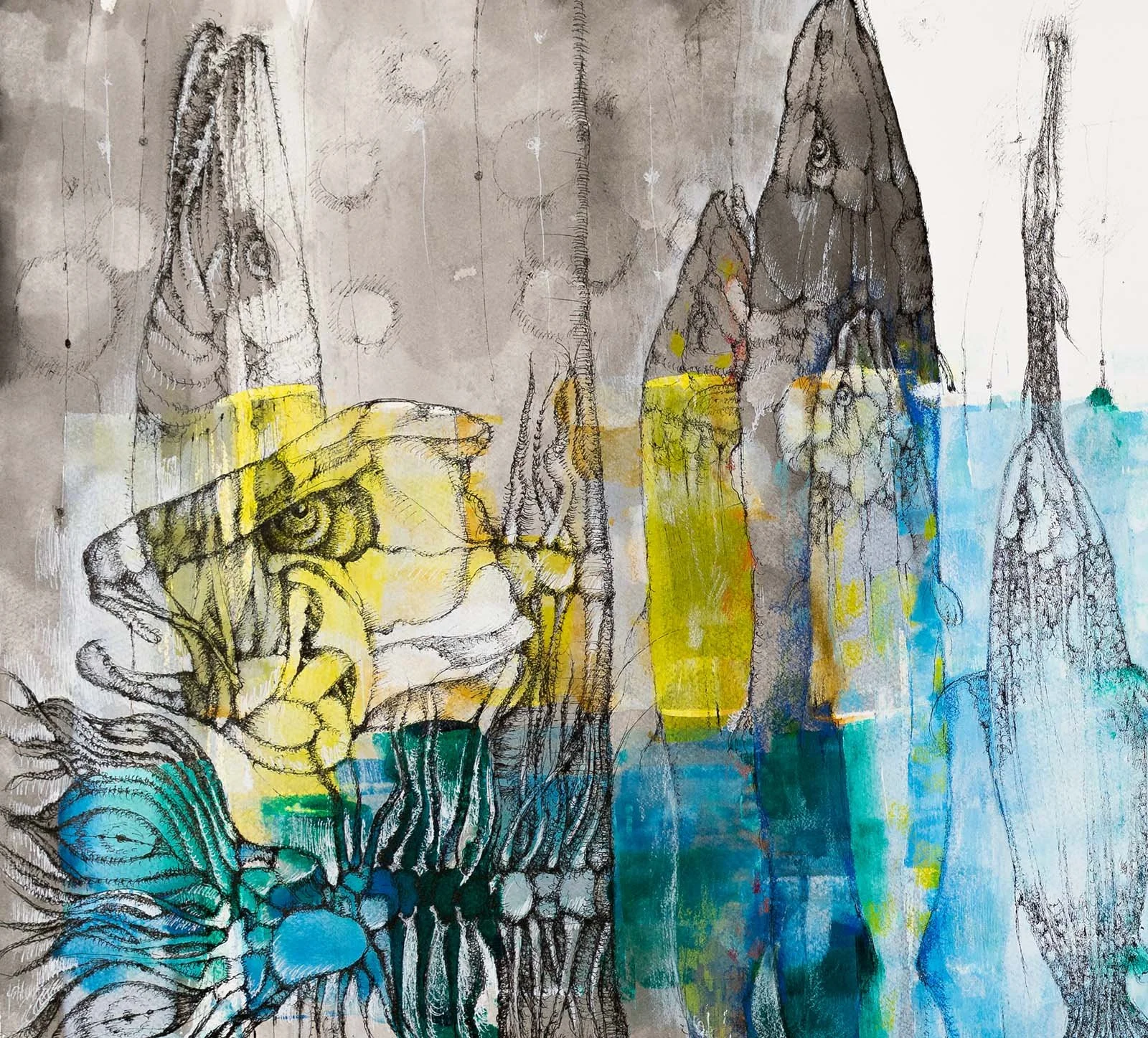 To Spawn. Acrylic and ink on paper, 76x58cm, 2019. Available.