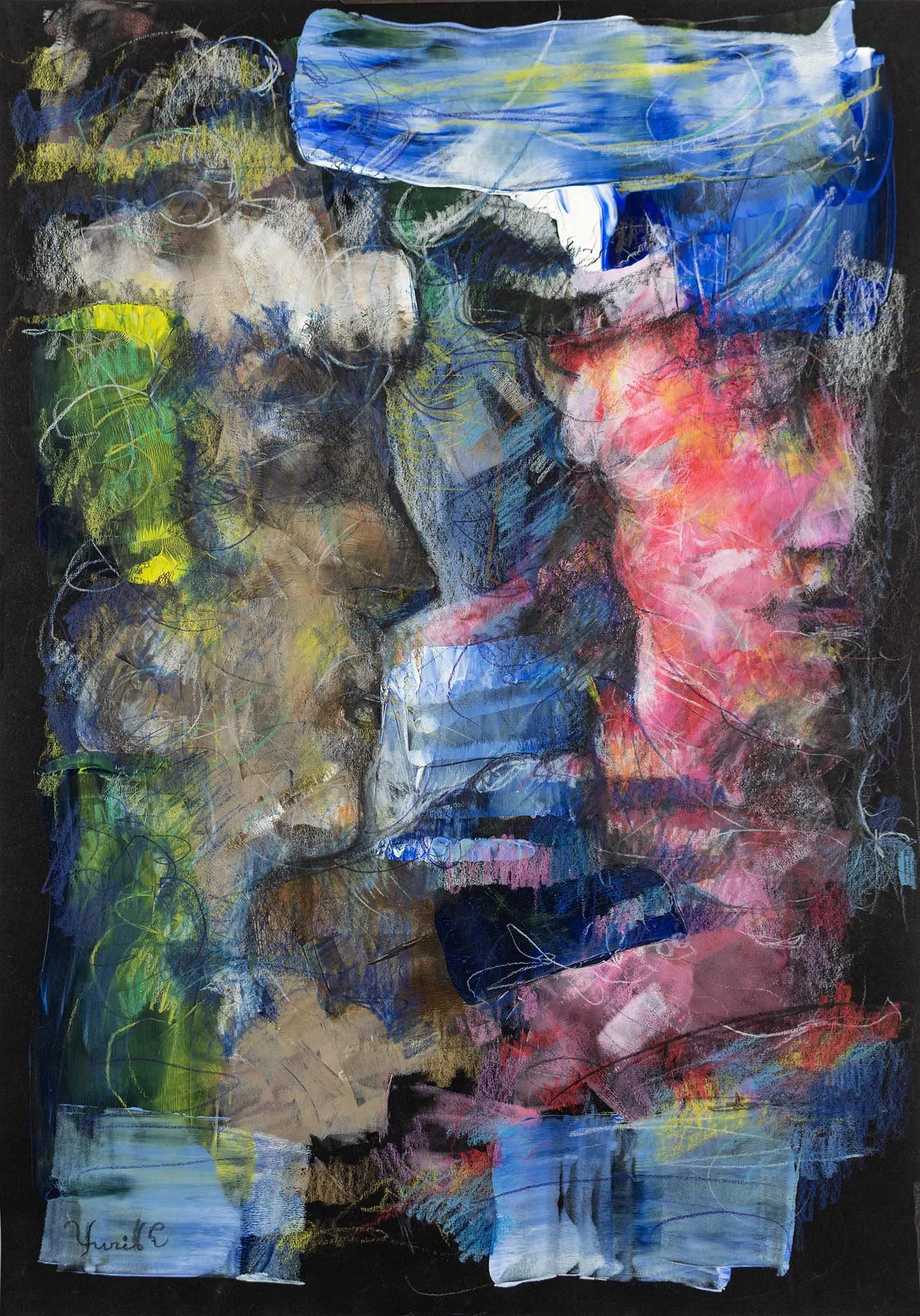 Unspoken. Acrylic, ink, colour pencils on paper. 29 × 42 cm. 2020. Available