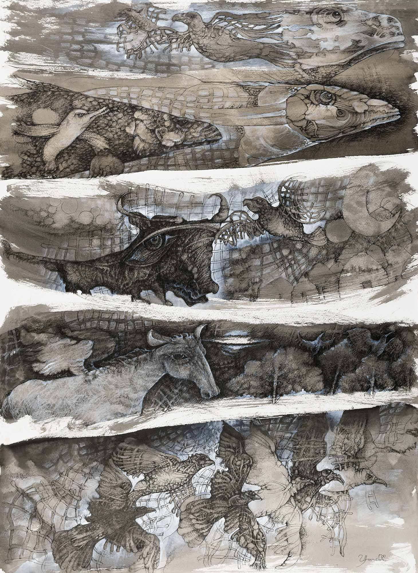 Four Stories of Breaking Free
Ink on paper · 58 × 76 cm · 2018
Available