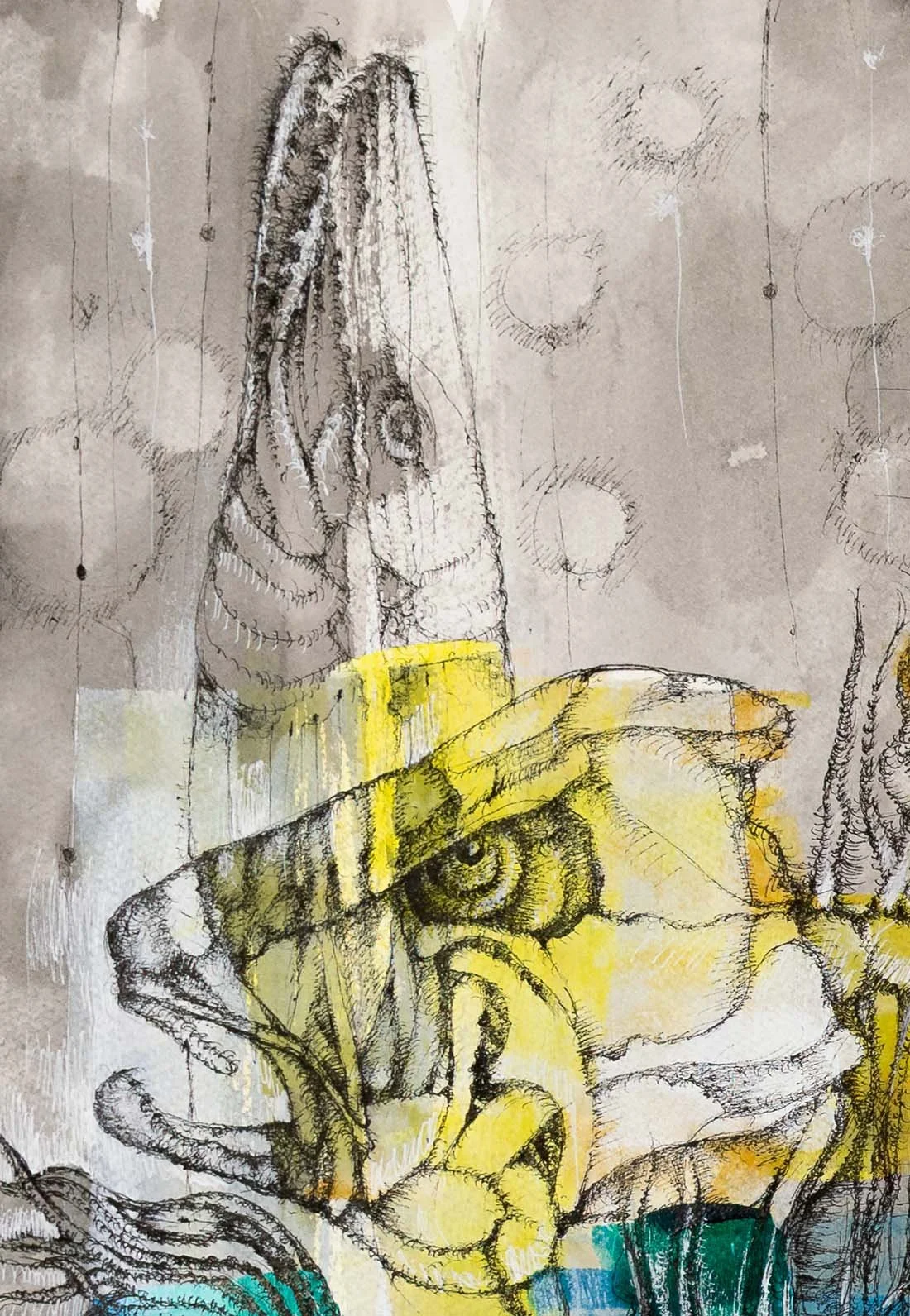 To Spawn. Acrylic and ink on paper, 76x58cm, 2019. Available.