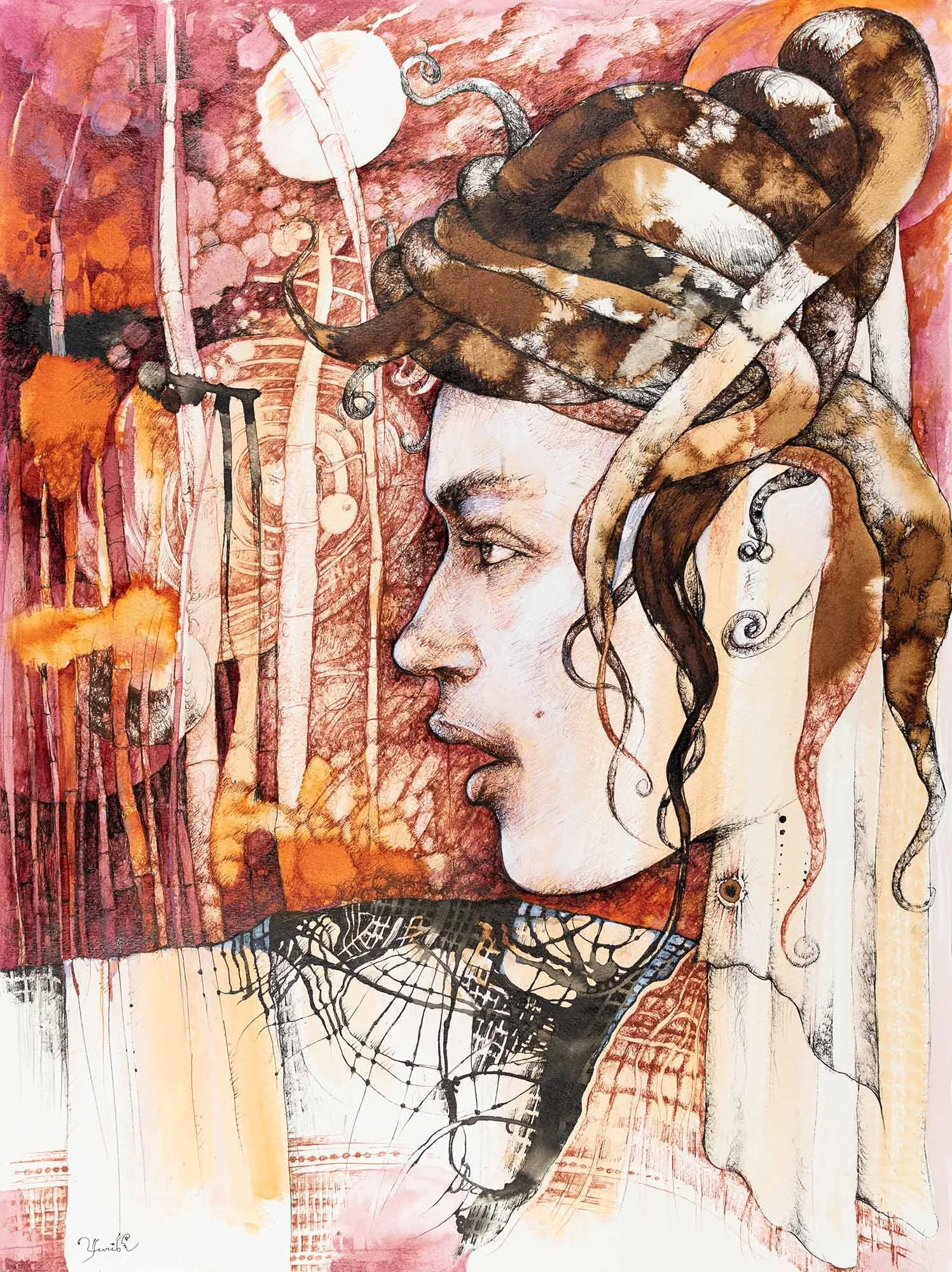 Medusa Gorgon, ink on paper, 46 by 61 cm, 2018, Yuri Kaplunovich