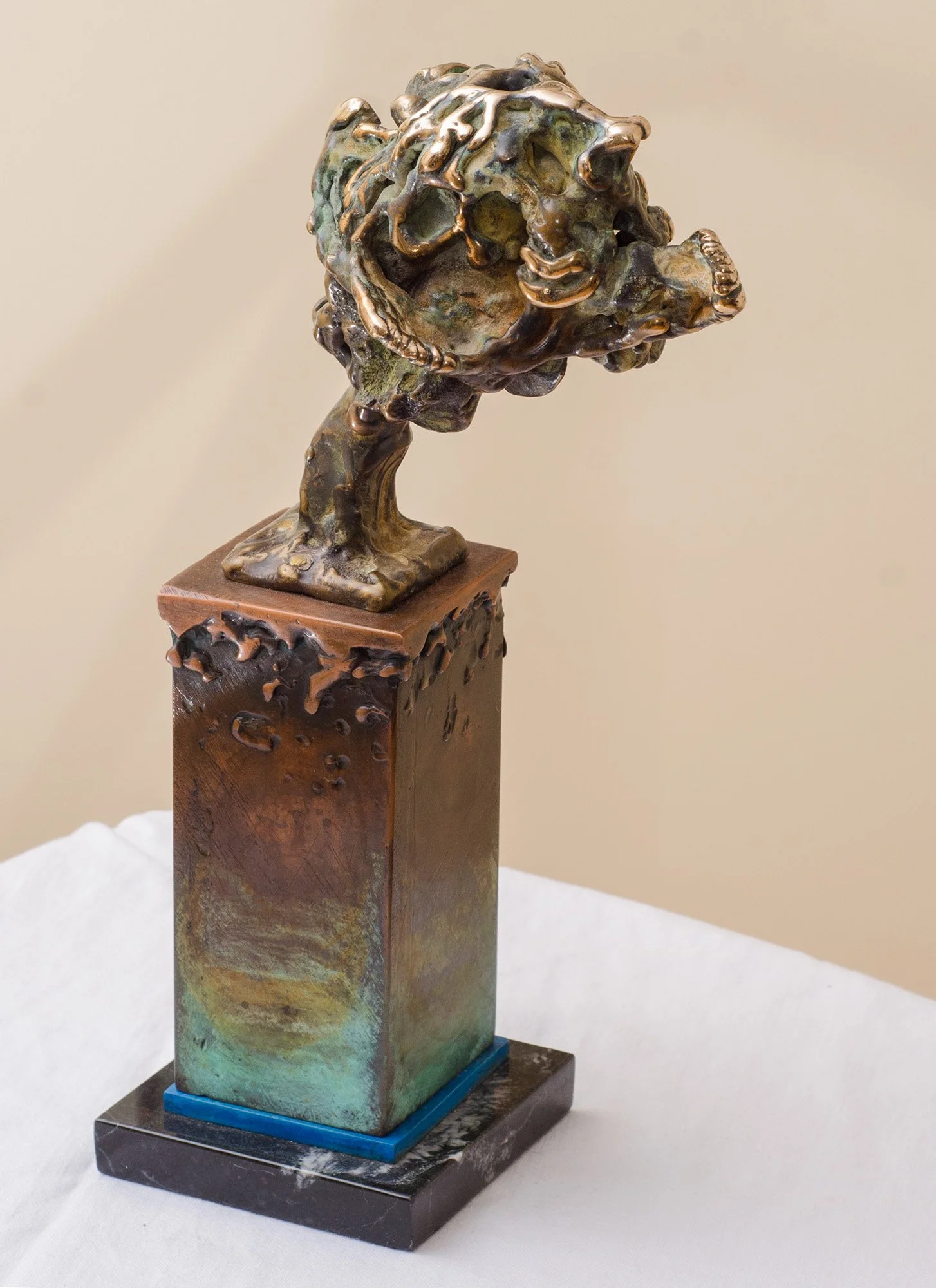 Inner Silence. 2017. Patinated bronze, copper, marble. 17 x 10 x 36 cm. Available