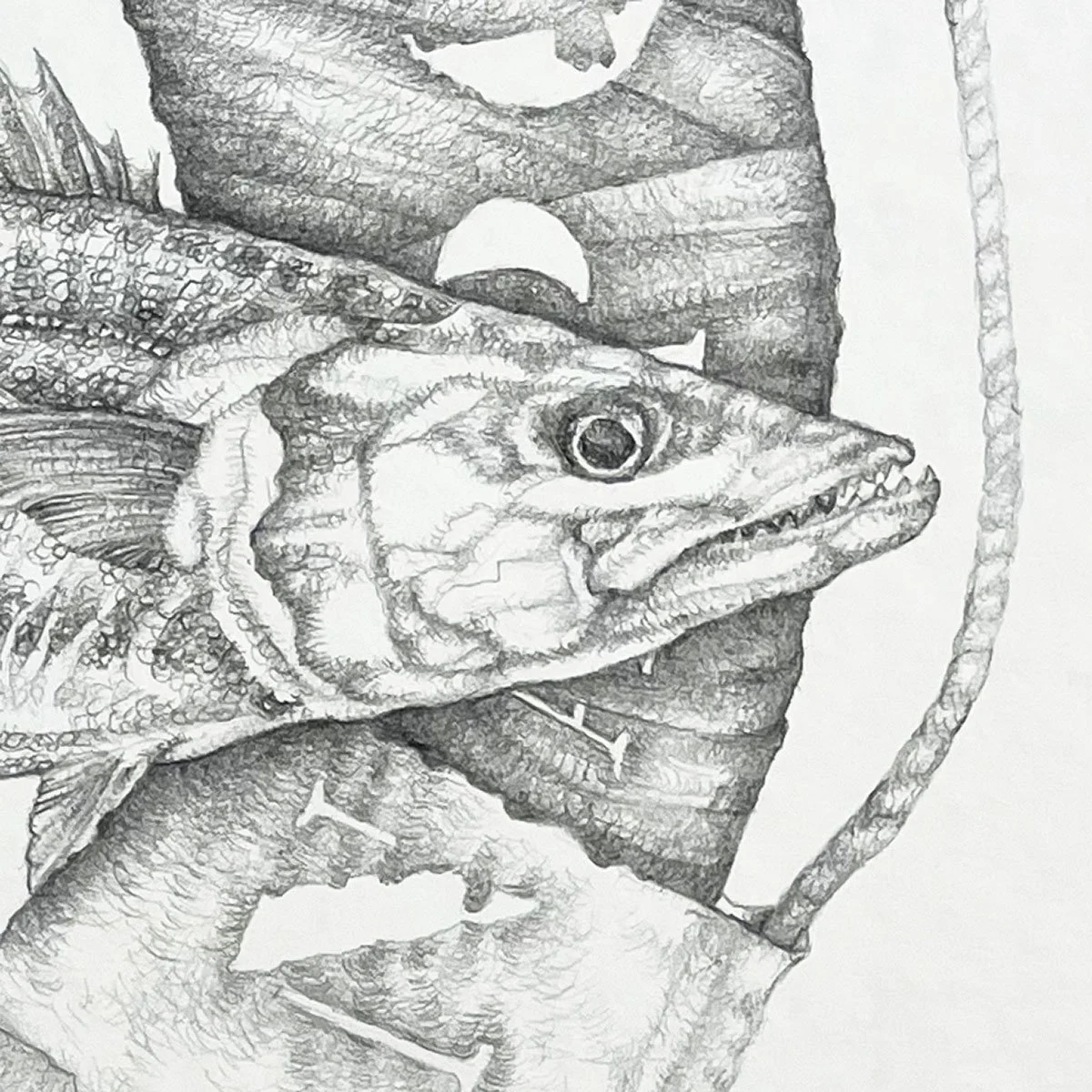 Big Mackerel and Carla C. Graphite on paper, 36x48cm, 2022. Available.