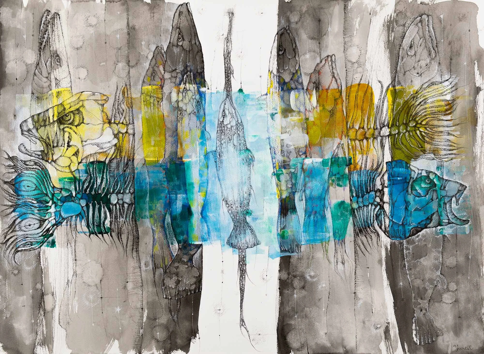 To Spawn. Acrylic and ink on paper, 76x58cm, 2019. Available.
