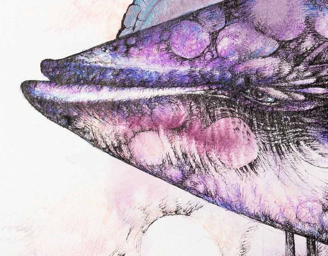 Great Leviathan. Ink and watercolour on paper, 61x46cm, 2022. Available.
