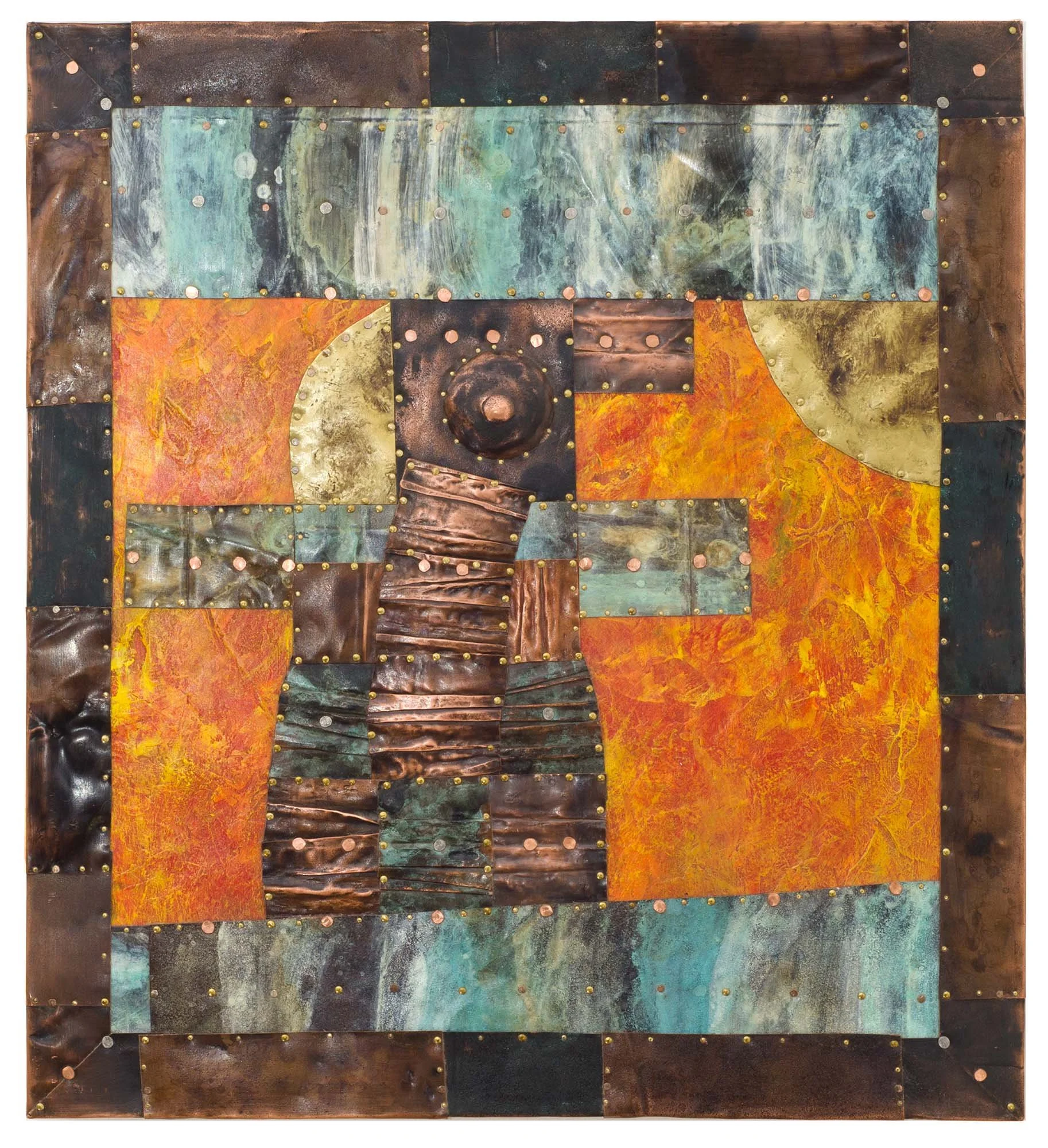 Early Bird.
Patinated copper, brass, acrylic on wooden board
46 × 51 cm
2017.
Private Collection